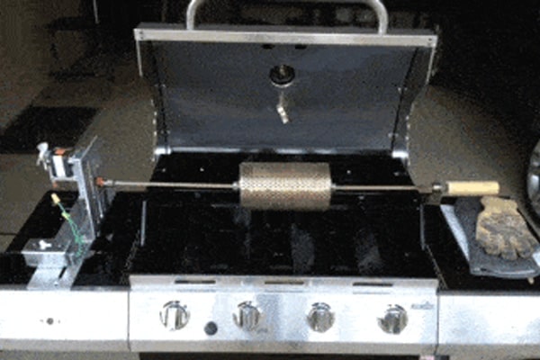 grill with coffee roasting drum