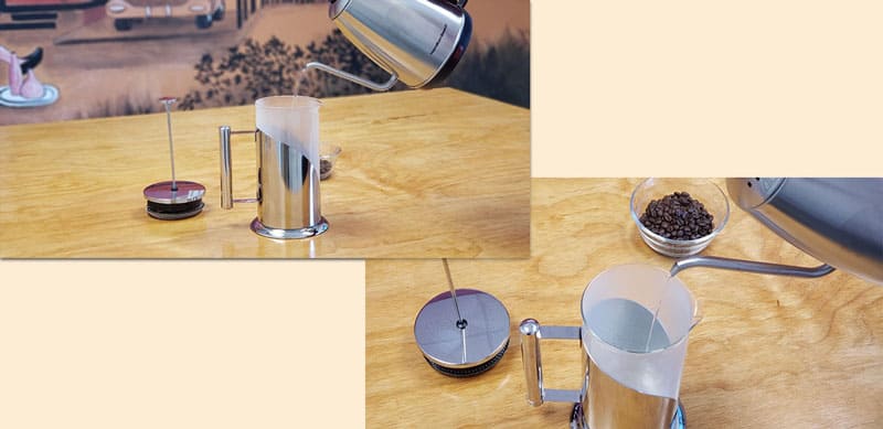 to equalize the temperature of your french press, swish hot water around inside of the empty press