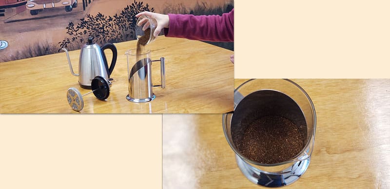 Pour your fresh ground coffee into your French Press coffee maker