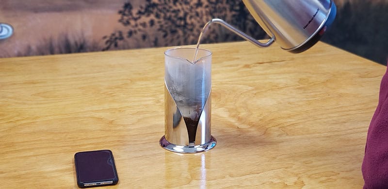 Pour the remaining half of your water into the french press for the final steep