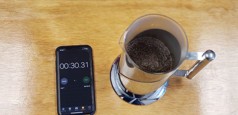 let the coffee bloom for 30 seconds after initially pouring your water in the french press