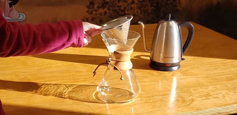 insert your filter into chemex coffee brewer
