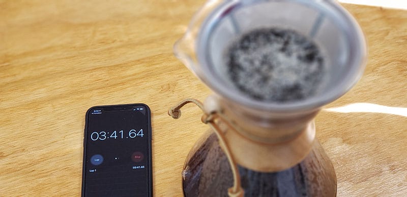 At 3:45 MINUTES YOUR CHEMEX COFFEE IS DONE brewing