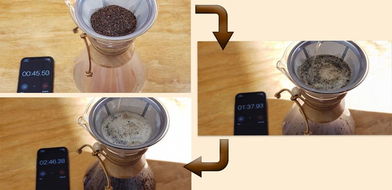 Pour water slowly over your chemex coffee allowing the grounds to steep