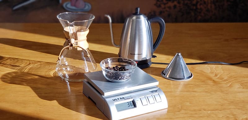 Weigh out your coffee for your Chemex coffee brew