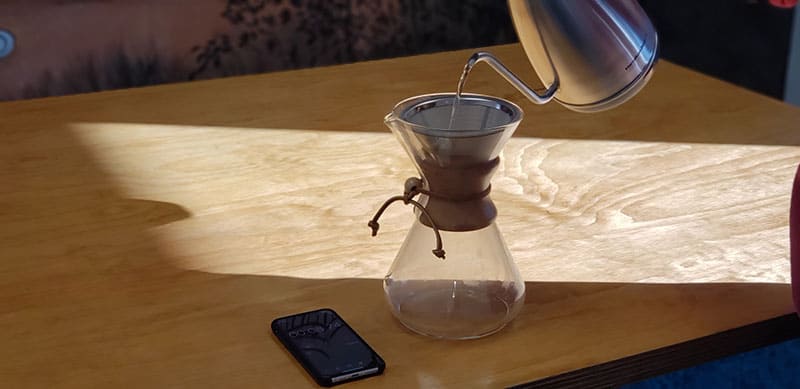 Wet the grounds for steeping for 45 seconds